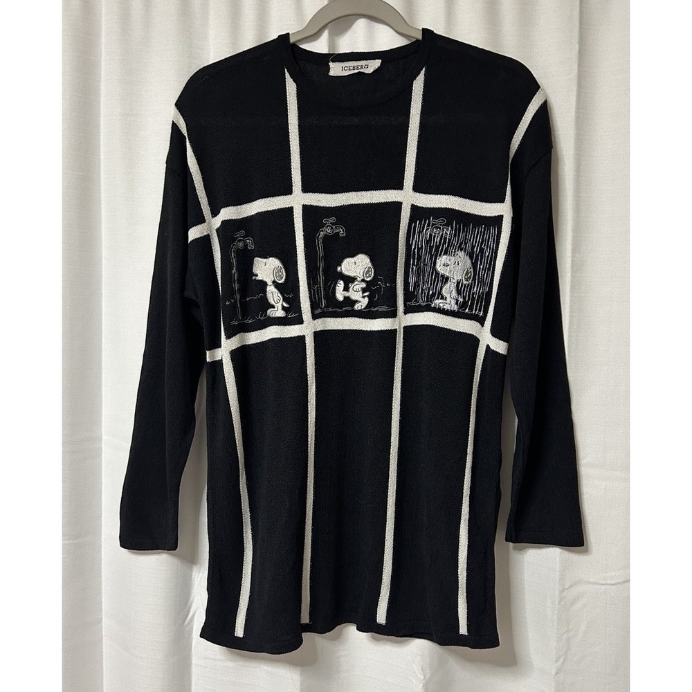 Vintage 80s 90s Iceberg Snoopy Blue Tunic Sweater L